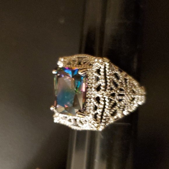 New Emerald Cut Mystic Topaz Silver Statement Ring. - Picture 9 of 16